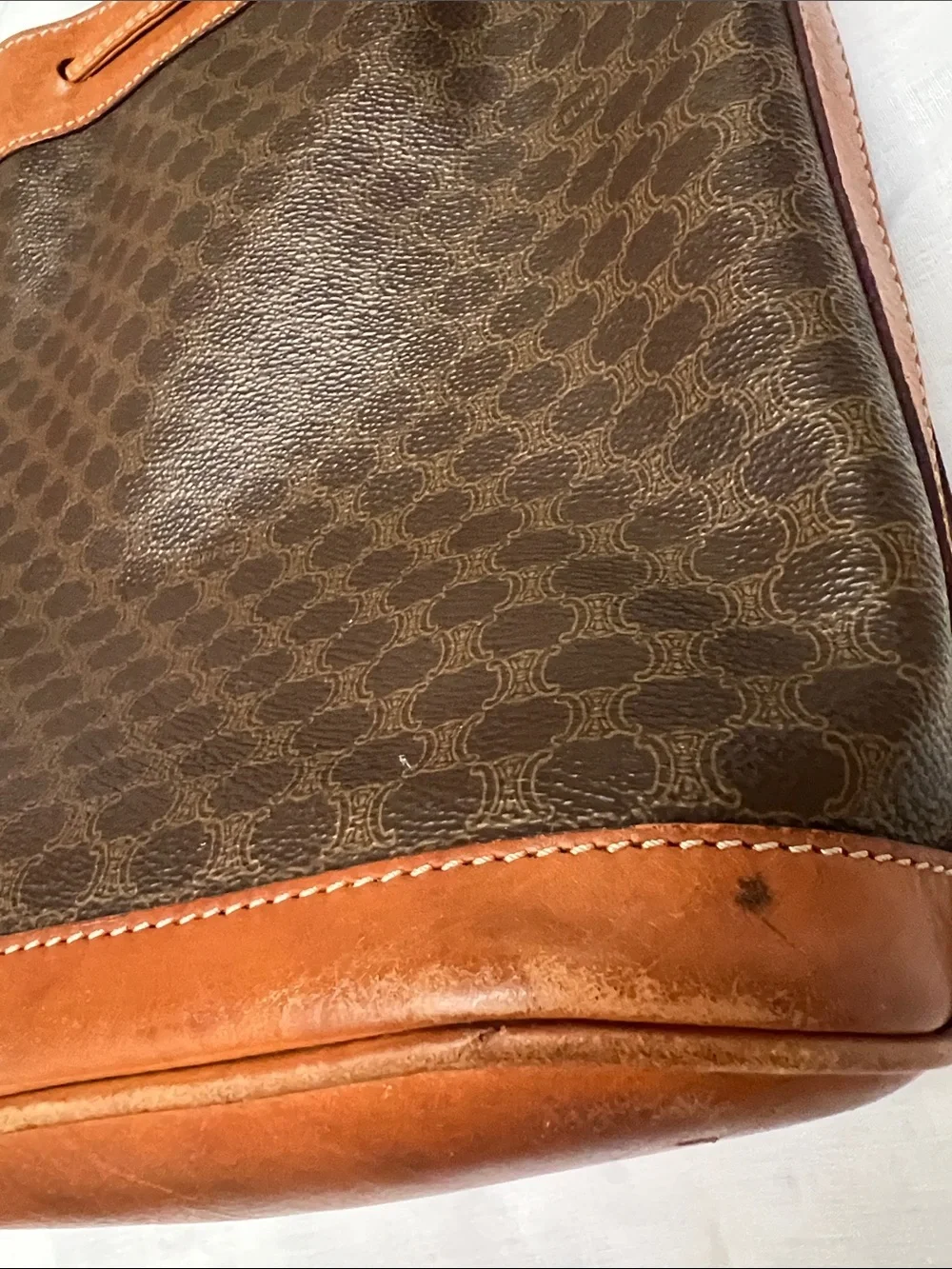 Celine Brown Leather-Trim Bucket Shoulder Bag - Picture 10 of 15